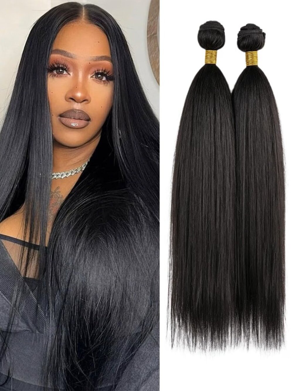 2 Packs Yaki Texture to Silky Straight Hair Bundles